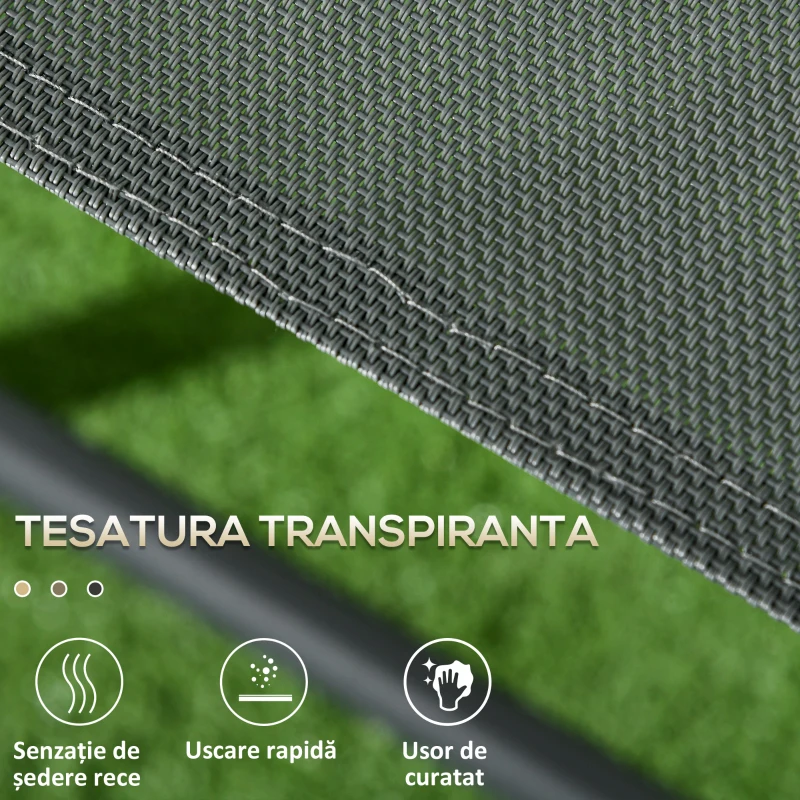 Outsunny Set de Exterior din 3 Piese cu Masă cu Blat din Sticlă și 2 Scaune Pliabile din Plasă, Ф45x50 cm, Gri Deschis