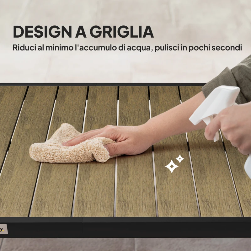 Outsunny Tavolo da Pranzo da Giardino per 8 Persone in Alluminio e Plastica, Legno Scuro e Nero