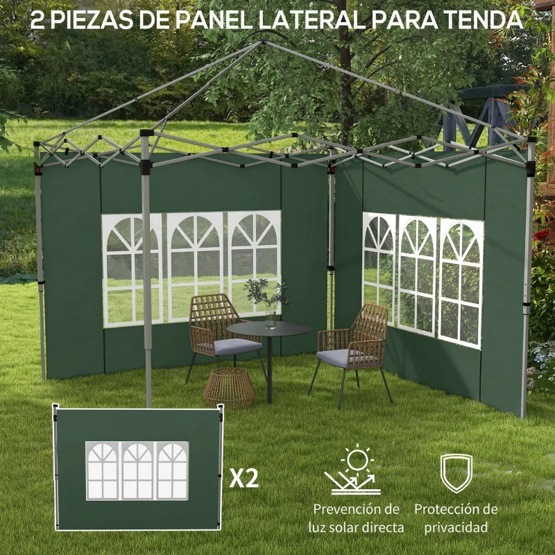 Outsunny Paredes Laterales para Carpa de 3 x 3 / 3 x 4 m 2 Paneles de Tela Oxford de 295x195 cm con Ventana para Fiestas Verde