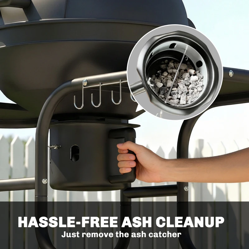 Outsunny Grill węglowy BBQ z bocznymi stolikami, termometrem w pokrywie, kółkami 129 x 63,5 x 106,5 cm