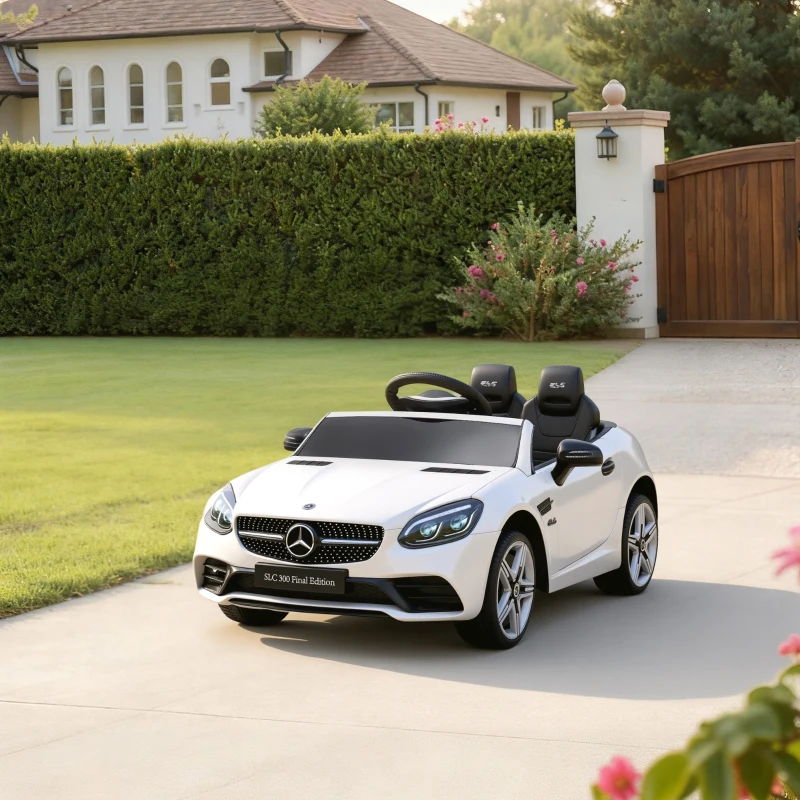 AIYAPLAY Coche Eléctrico Mercedes SLC 300 12V para Niños de 3-6 Años con Mando a Distancia Faros LED Bocina 107x62,5x44 cm Blanco