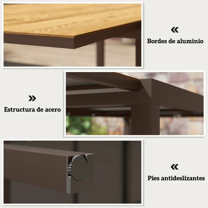 Outsunny Mesa de Comedor Exterior Extensible de 160-240 cm para 6-8 Personas Mesa de Jardín Rectangular para Terraza Marrón