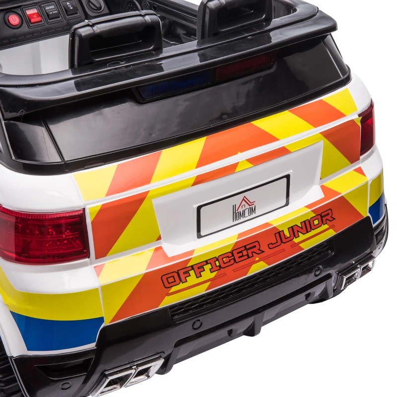 HOMCOM Coche Eléctrico Infantil de Policía Coche de Batería 12V con Mando a Distancia Bluetooth Luz USB Sirena Blanco