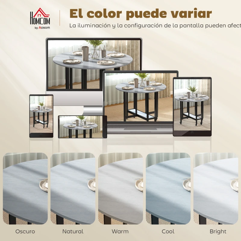 HOMCOM Mesa de Comedor Plegable con Ruedas y Estante Abierto Mesa de Cocina para Espacios Pequeños Gris Cemento