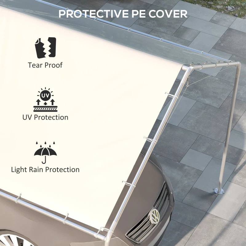 Outsunny Acoperiș pentru Carport 10 x 20 ft, Prelată de Schimb Rezistentă la UV cu Corzi Elastice, Albă