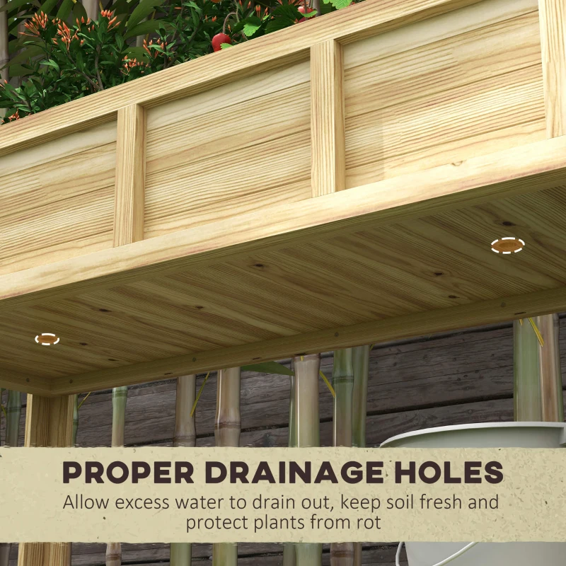 Outsunny Fioriera Rialzata in Legno con Ripiano Inferiore, Divisorio, Fori di Drenaggio, 115x46x75 cm, Color Legno