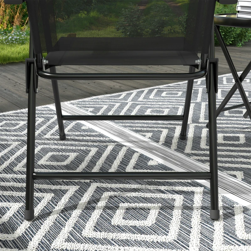 Outsunny Set de Exterior din 3 Piese cu Masă cu Blat din Sticlă și 2 Scaune Pliabile din Plasă, Ф45x50 cm, Gri Deschis