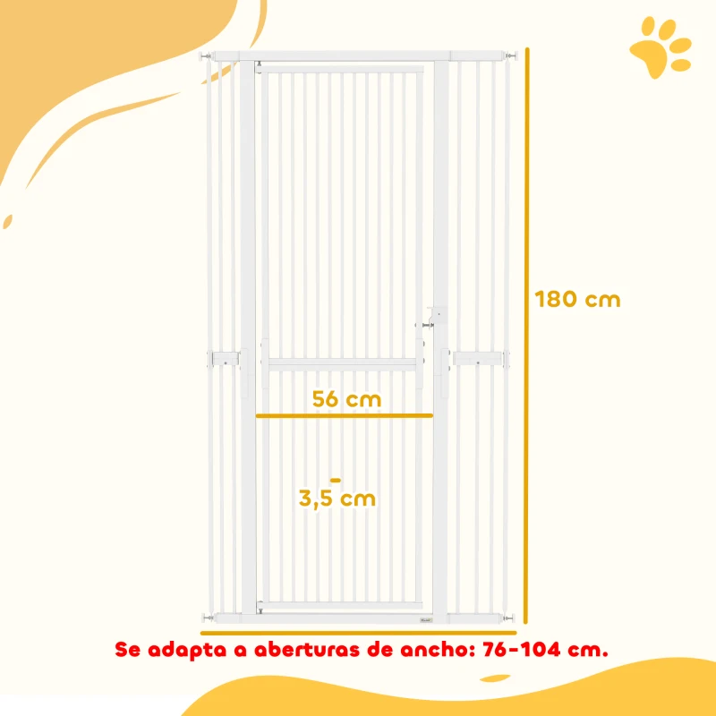 PawHut Barrera para Perros Extra Alta con Ancho Ajustable 76-104 cm Separación 3,5 cm con Montaje a Presión Extensiones Blanco