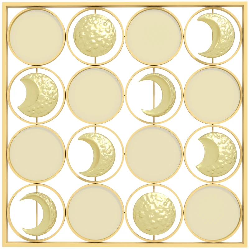 HOMCOM Decoração de Parede Metálica de Fases Lunares com 16 Discos para Sala Quarto Corredor 67,9x67,9 Dourado