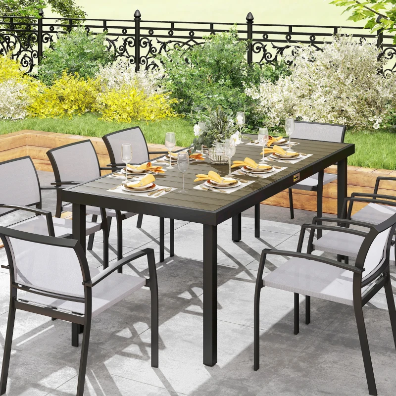 Outsunny Tavolo da Pranzo da Giardino per 8 Persone in Alluminio e Plastica, Legno Scuro e Nero