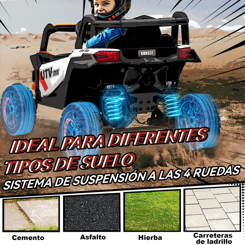 AIYAPLAY Coche Eléctrico para Niños UTV 12V con 2 Motores Control Remoto Velocidad hasta 7 km/h Sistema de Suspensión Naranja