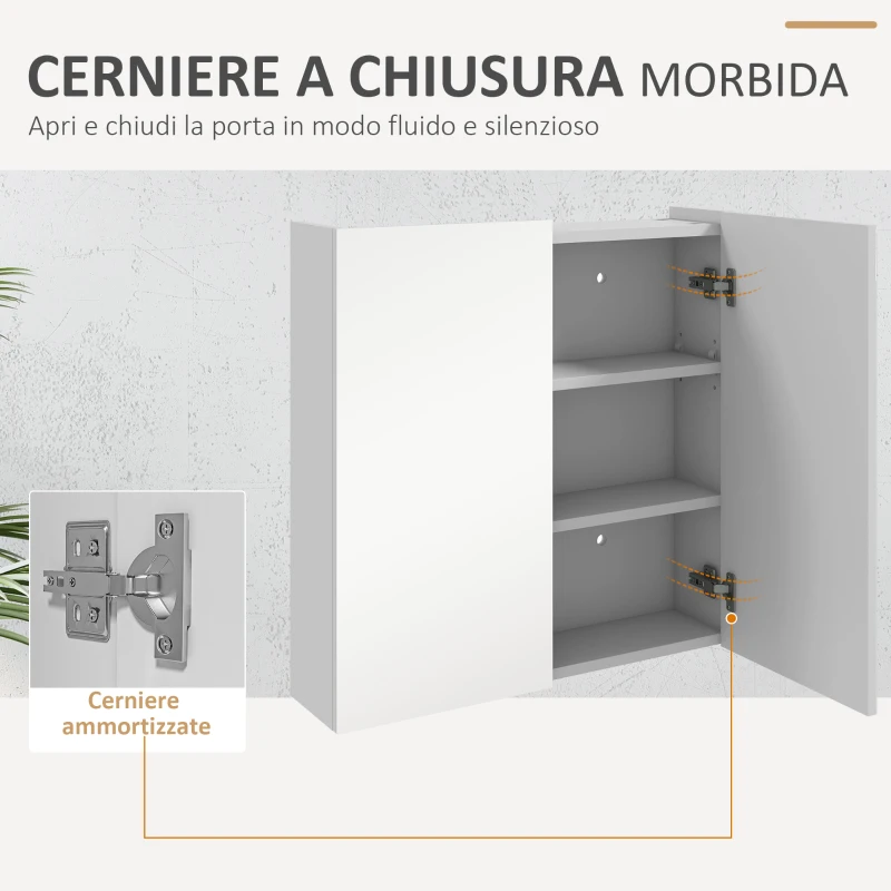 kleankin Armadietto a Specchio a 3 Ripiani Interni Regolabili, in Legno e Vetro, 60x15x60 cm, Bianco