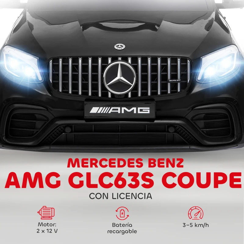 HOMCOM Coche Eléctrico para Niño +3 Años con Licencia de Mercedes 12V con Mando a Distancia Música y Luces Negro