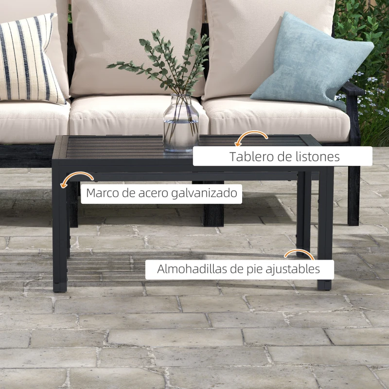 Outsunny Mesa de Centro de Jardín Rectangular con Estructura de Acero Galvanizado para Patio Terraza 101,5x61x46 cm Negro