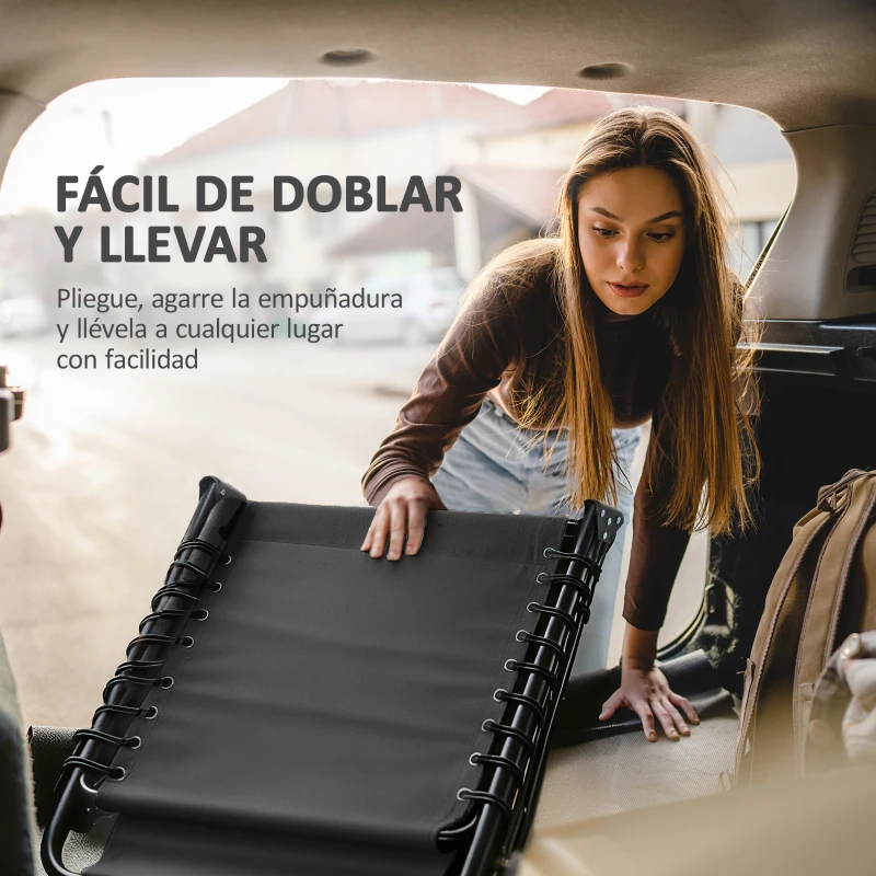 Outsunny Tumbona Plegable con Respaldo Ajustable Reposacabezas Acolchado y Estructura de Acero para Exterior 189x58x30 cm Negro