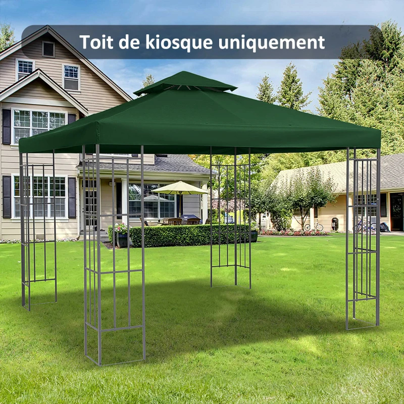 Outsunny Toit de Remplacement pour Gazebo de Jardin Toile de Rechange pour pavillon tonnelle Tente 3 x 3 m Vert foncé