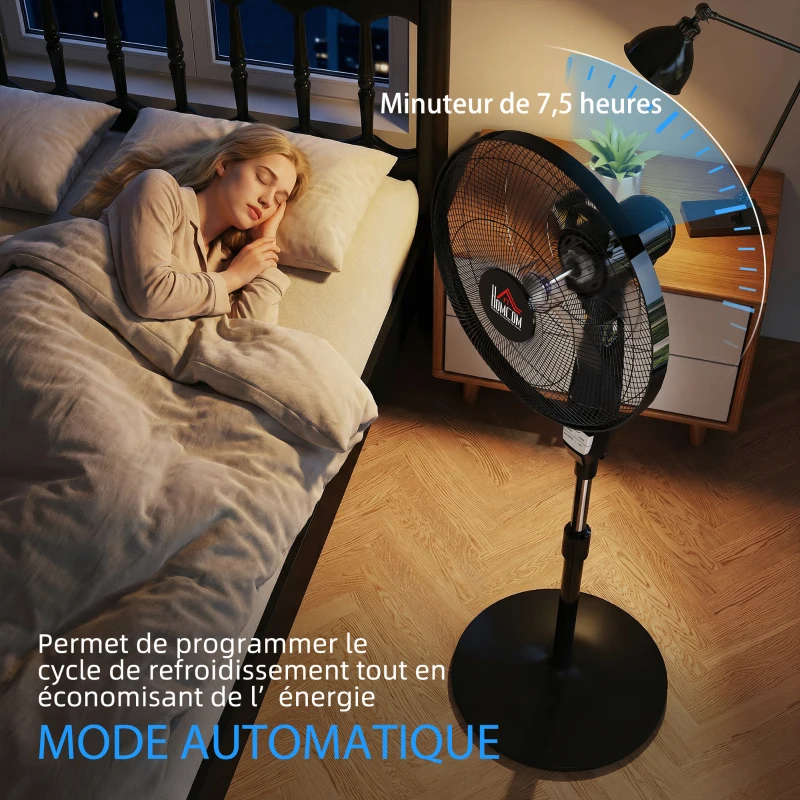 HOMCOM Ventilateur sur pied hauteur réglable oscillant 85° 3 vitesses 50 W avec écran LED télécommande minuterie Ø 42 cm noir