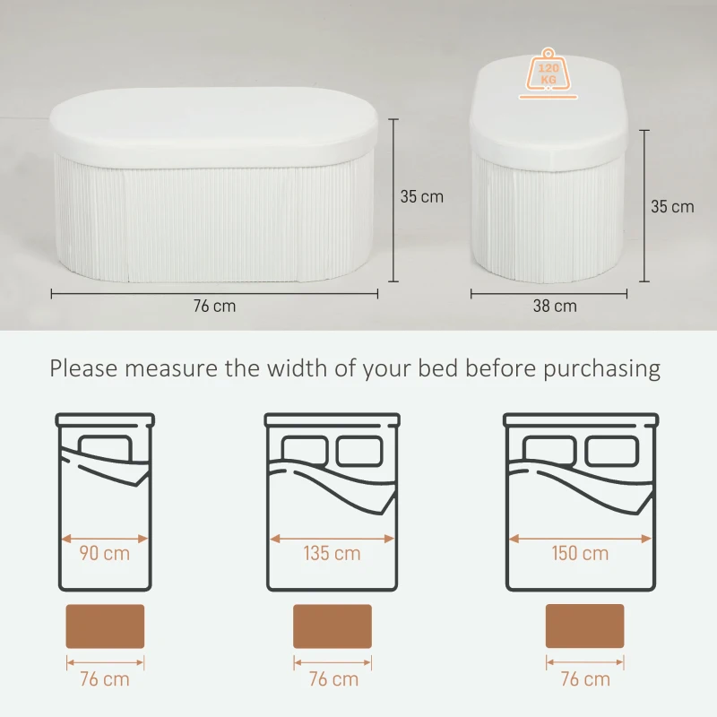 HOMCOM Taburet cu Spațiu de Depozitare Pliabil, Bancă Modernă Tapițată cu Material Catifea, Suport pentru Picioare cu Compartiment de 72L pentru Living și Dormitor, 76x38x35 cm, Crem