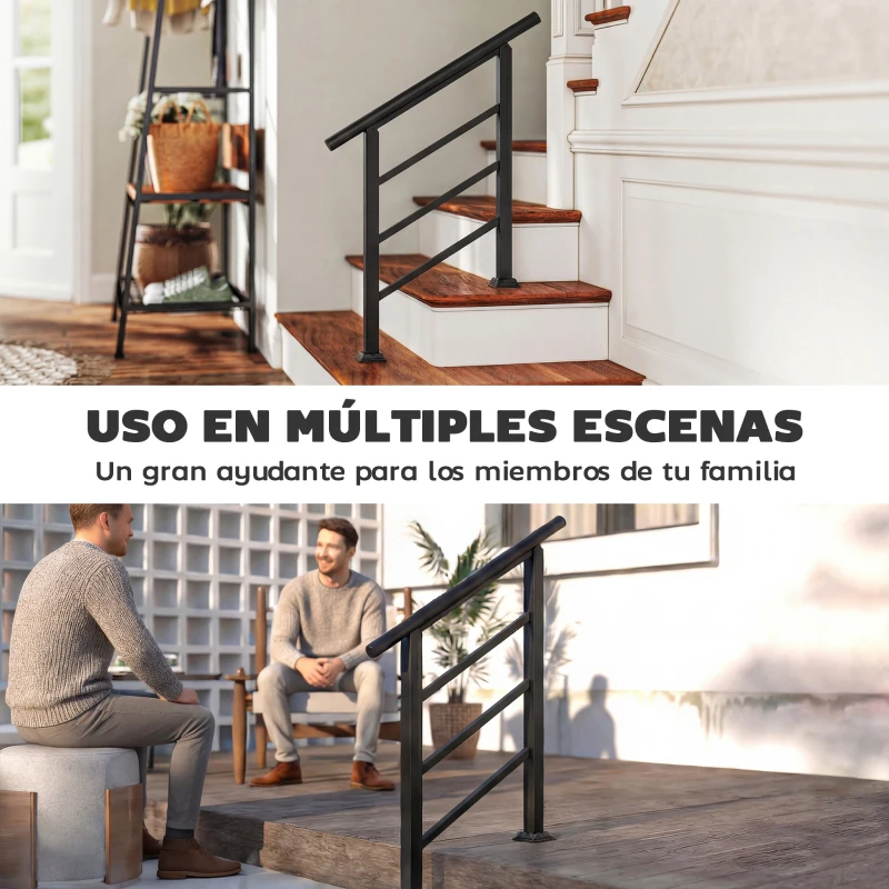 Outsunny Barandilla de Escalera 95 cm Pasamanos para Escalera con Kit de Instalación Ángulo Ajustable para 1-3 Escalones Negro