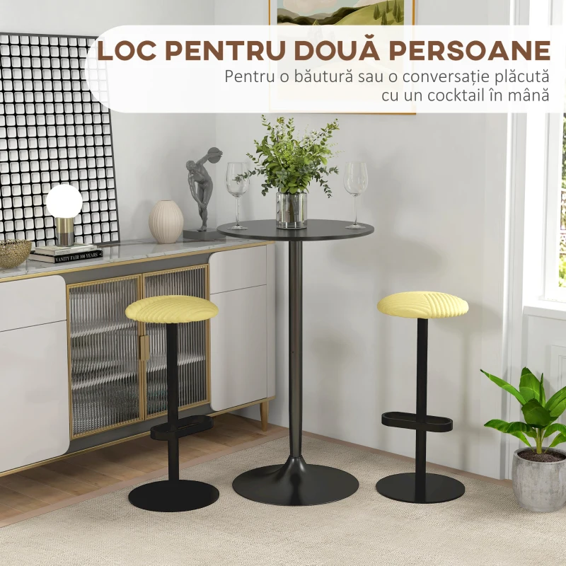 HOMCOM Masă de Bar Înaltă, Masă de Bucătărie Modernă Rotundă cu Blat Vopsit și Bază din Oțel, Masă Bistro pentru 2 Persoane, Neagră