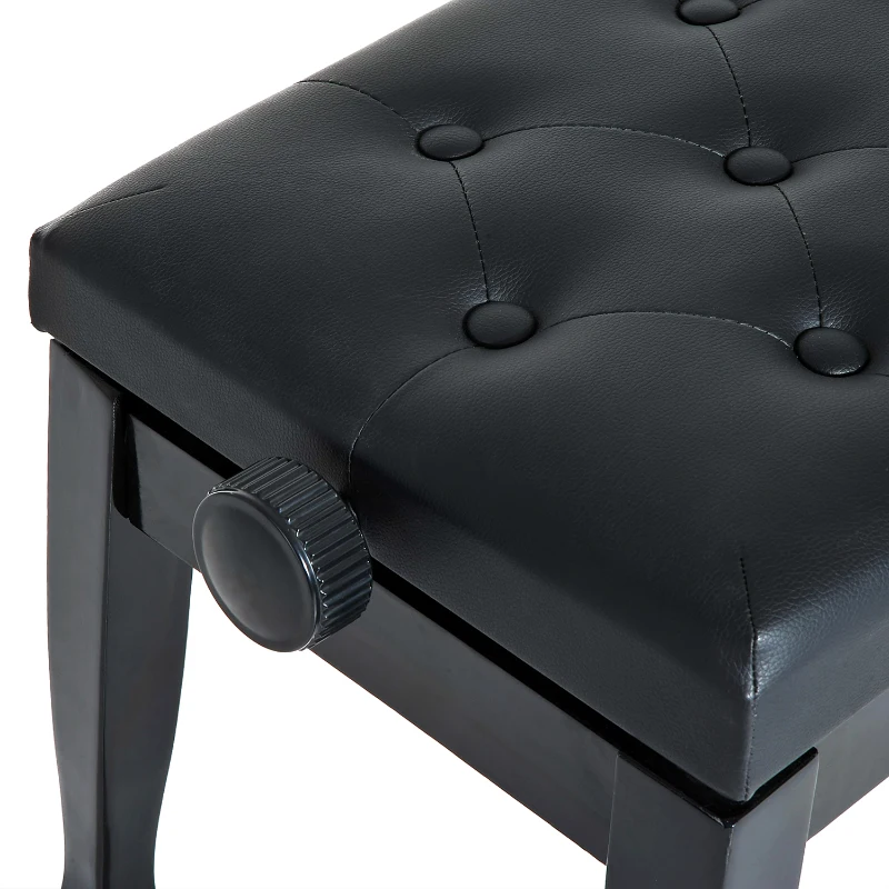 HOMCOM Banco de Piano Altura Ajustable Banqueta de Piano Asiento de Cuero Sintético Patas de Madera 64x35x55 cm Negro