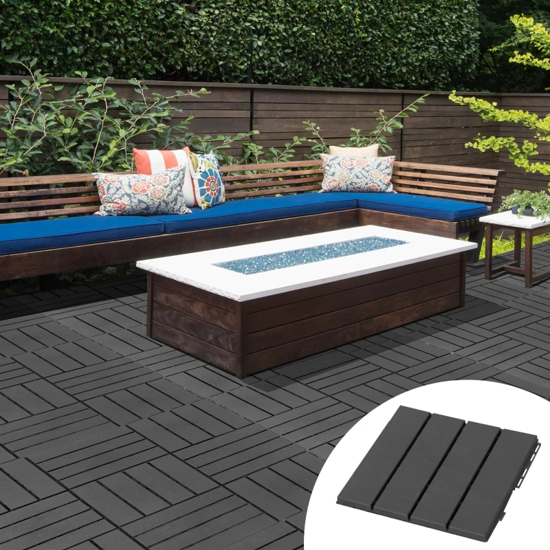 Outsunny Caillebotis - Dalles terrasse - Lot de 9 - emboîtables, Installation très Simple - Petits Carreaux Composite Plastique Imitation Bois Noir