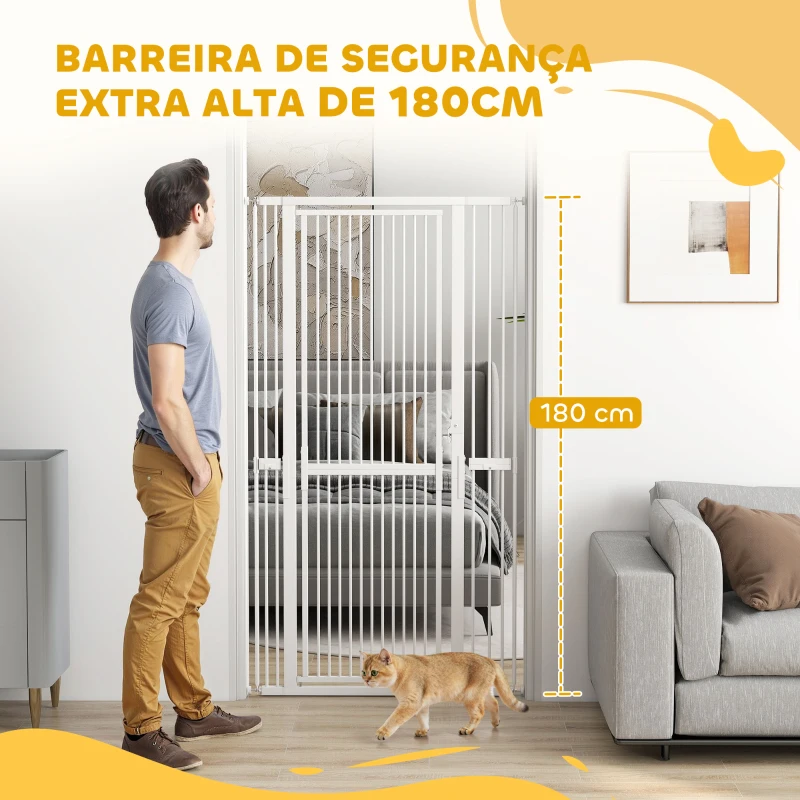PawHut Barreira de Segurança para Cães e Gatos Extra Alta 180 cm Extensível 76-104 cm Separação 3,5 cm para Portas e Escadas Branco