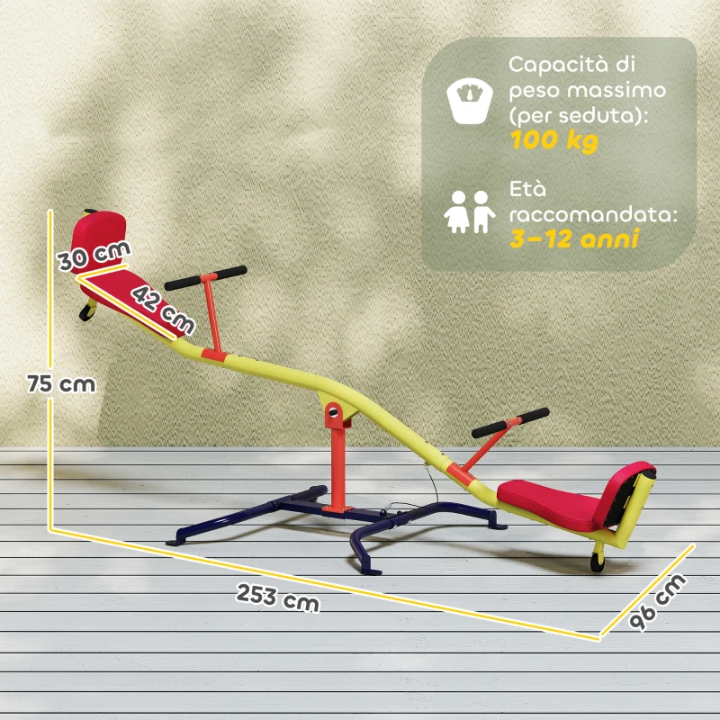 AIYAPLAY Altalena Bilico Basculante Girevole 360° 253x96x75 cm Multicolore