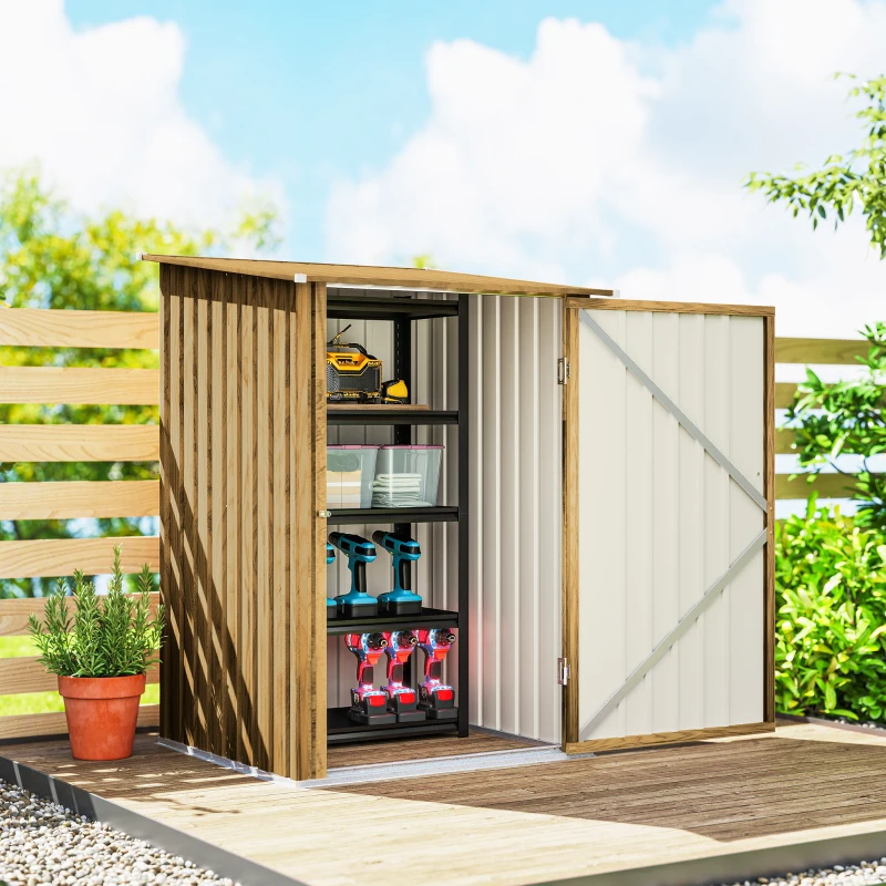 Outsunny Caseta de Jardín Metálica 0,92 m² 100x103x160 cm con 1 Puerta y Cerradura para Almacenamiento Herramientas Marrón Claro