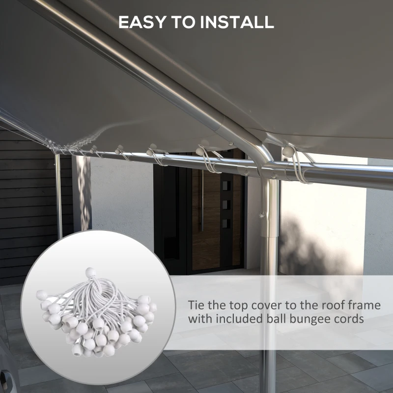 Outsunny Acoperiș pentru Carport 10 x 20 ft, Prelată de Schimb Rezistentă la UV cu Corzi Elastice, Albă