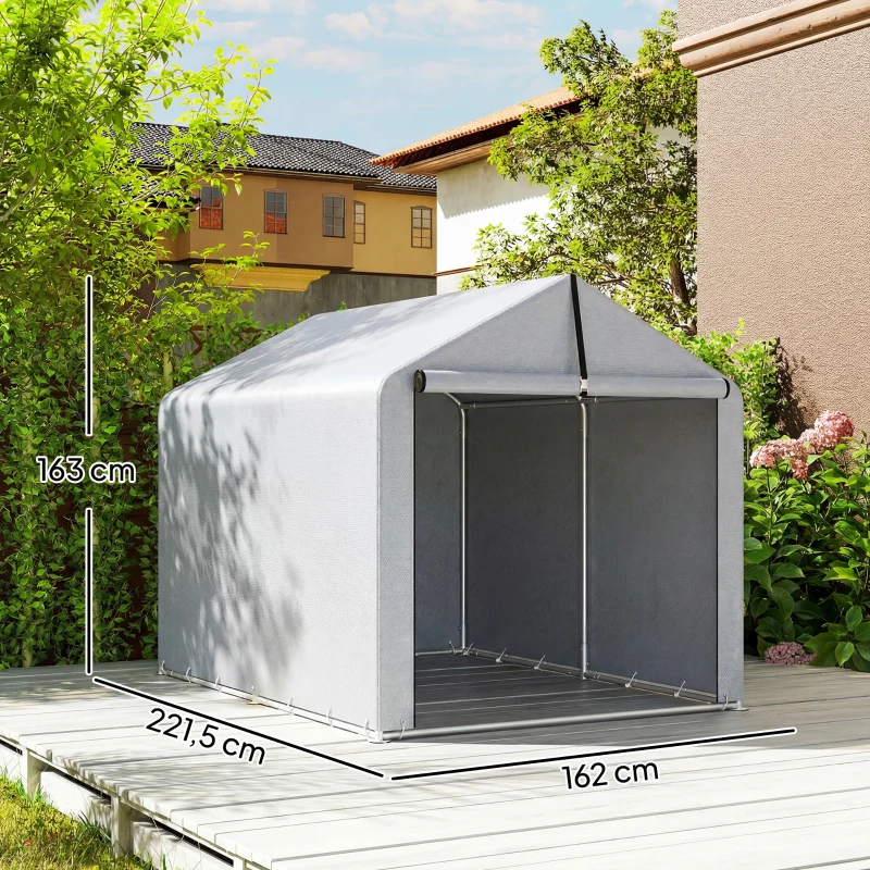 Outsunny Gartenzelt wasserdichtes Aufbewahrungszelt Motorradunterstand mit aufrollbarer Tür, für Fahrrad und Motorrad 162 x 221,5 x 163 cm, hellgrau