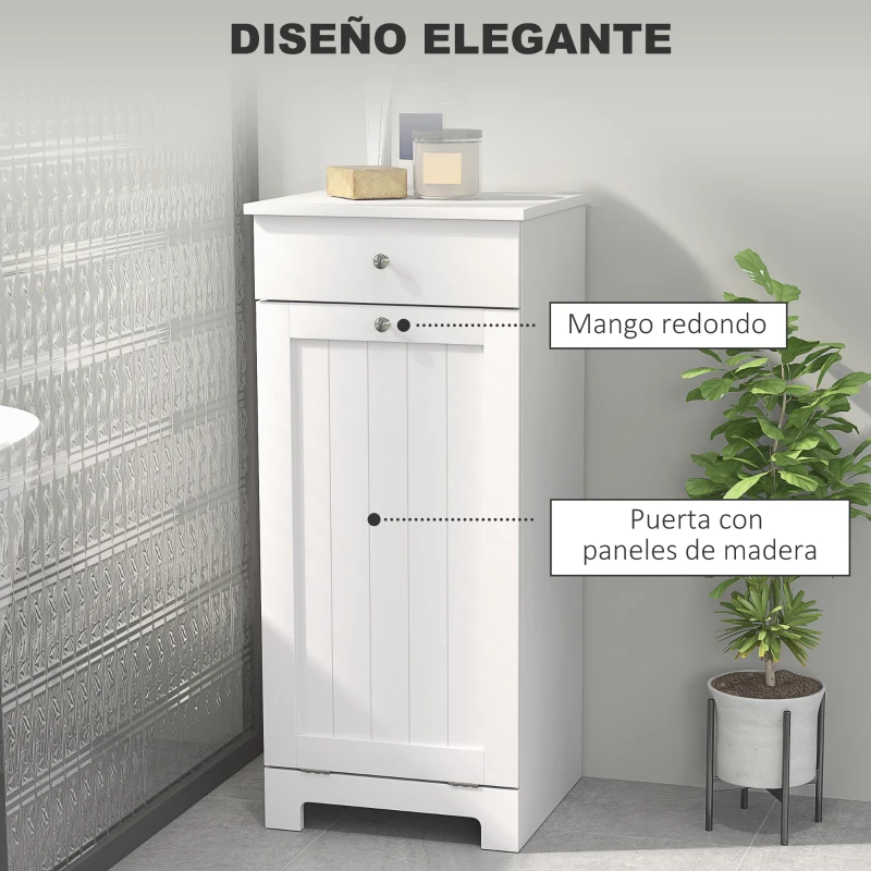HOMCOM Armario de Baño con Cesto Ropa Sucia Abatible Mueble Ropa Sucia con Bolsa de Tela Plegable y Cajón Blanco 40x38x90 cm