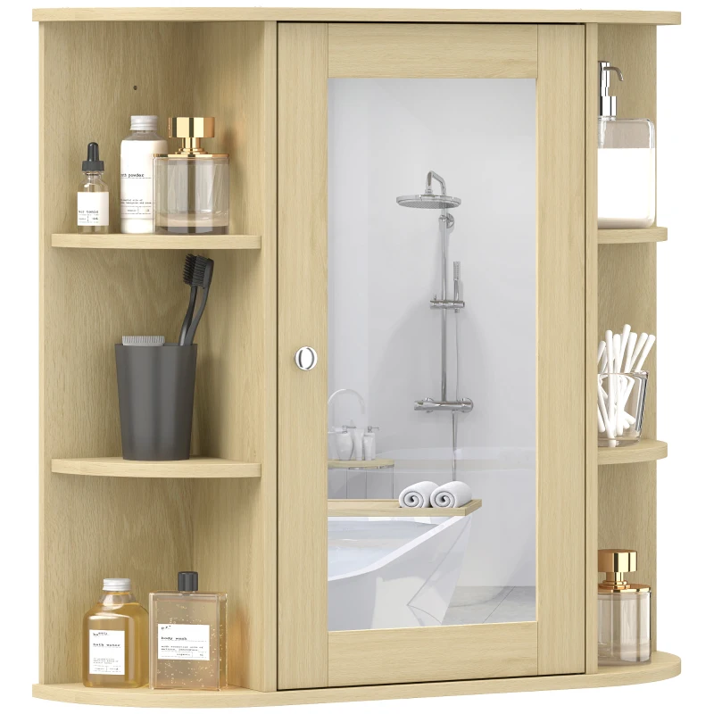 HOMCOM Armario de Baño con Espejo Armario de Pared con Estantes Abiertos 66x17x63 cm Natural