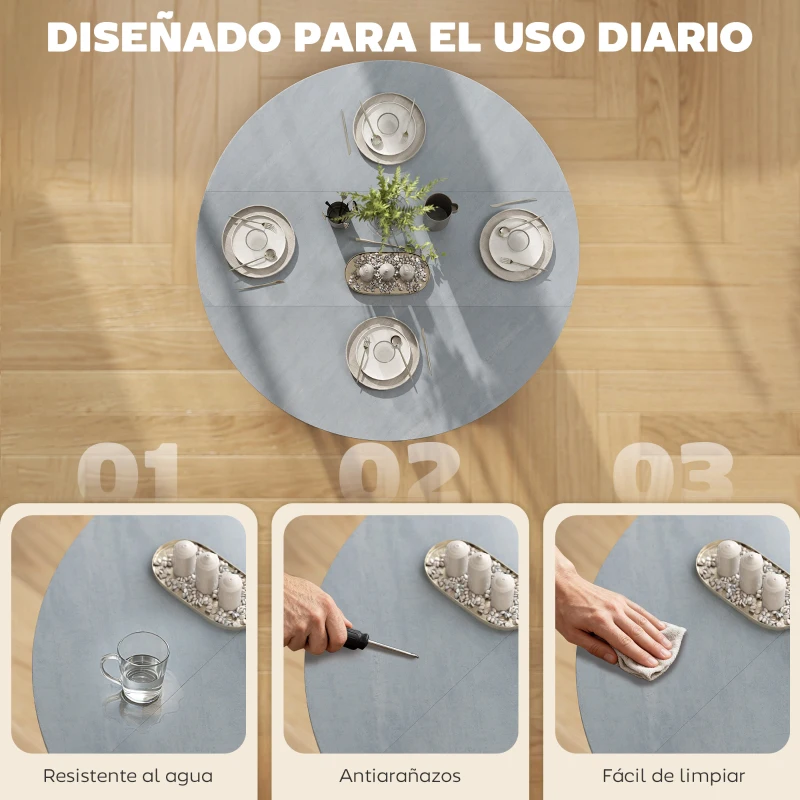 HOMCOM Mesa de Comedor Plegable con Ruedas y Estante Abierto Mesa de Cocina para Espacios Pequeños Gris Cemento