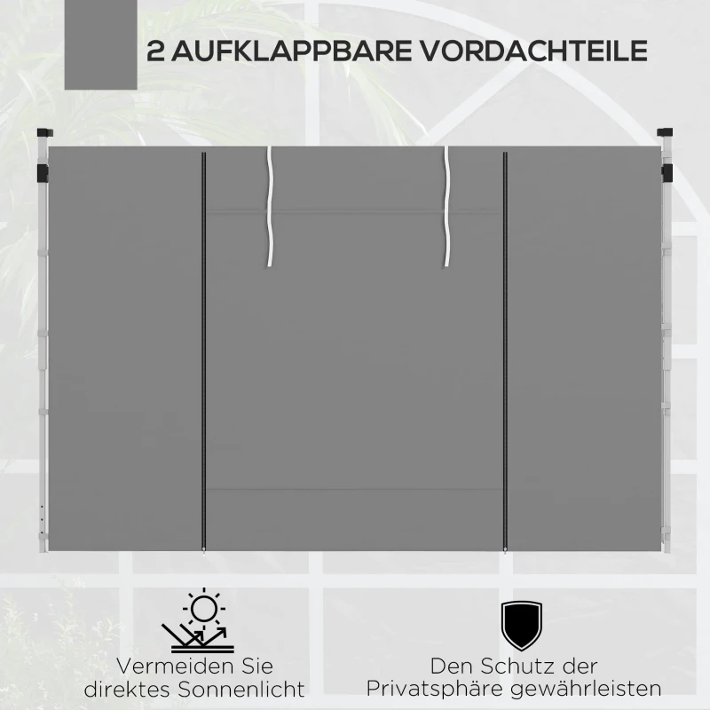 Outsunny Pavillon-Vorhänge, 2er-Set, für 3x6m oder 3x3m Gartenpavillons, mit Fenstern und Türen, Hellgrau