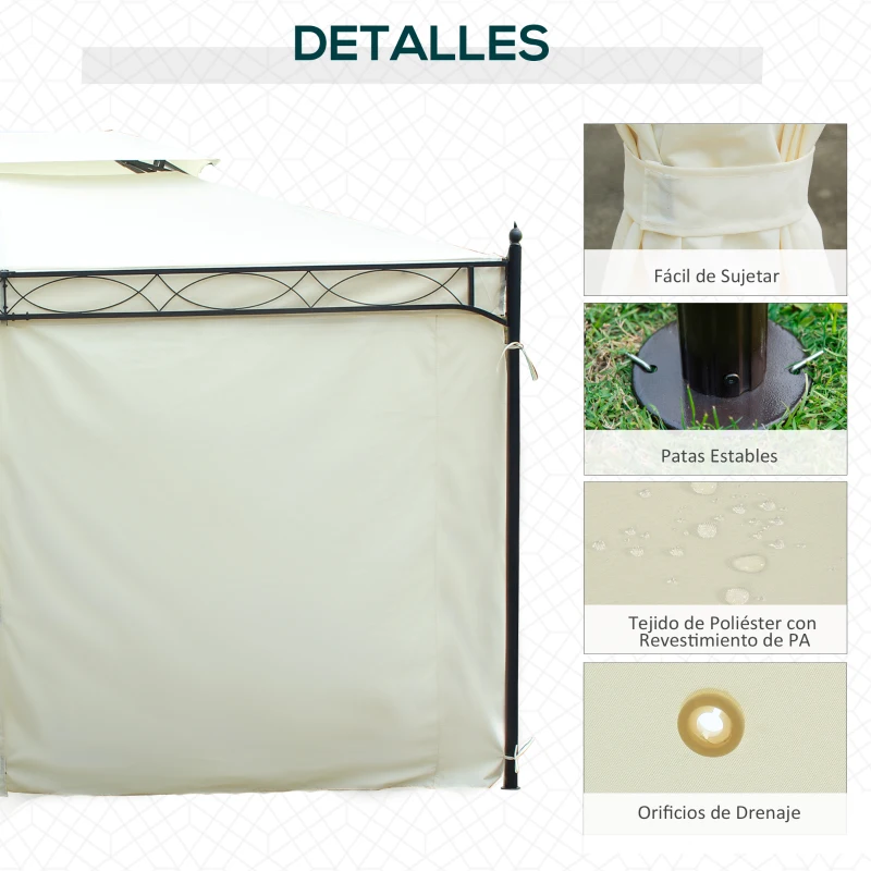 Outsunny Cenador de Jardín 4x3m con Doble Techo Estructura de Acero Anti-UV para Exterior Patio 400x300x280 cm Crema