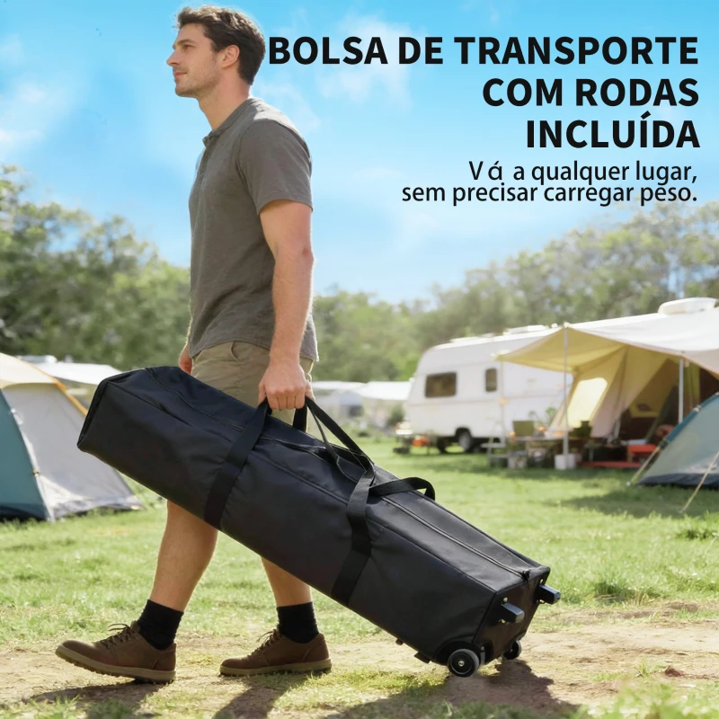 Outsunny Tenda Dobrável Pop-up 4x4 m com Bloqueio Central UPF50+ Altura Ajustável Sacos de Areia e Bolsa com Rodas Bege e Castanho