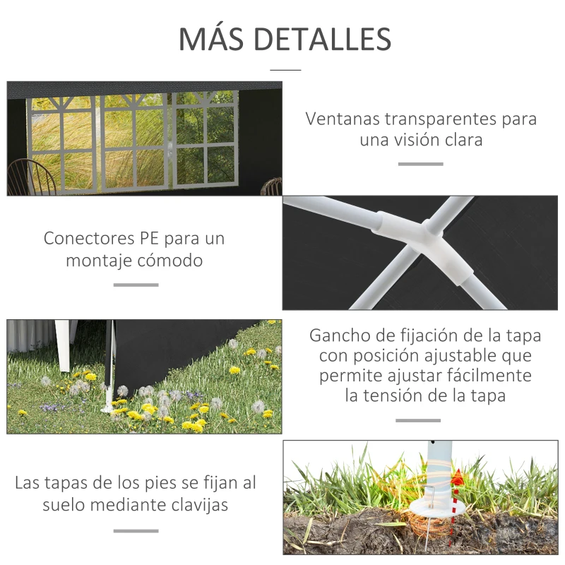 Outsunny Carpa de Jardín 6x3m con 4 Paredes Laterales 2 Ventanas Visibles Cenador Gazebo de Exterior para Fiestas Eventos Gris