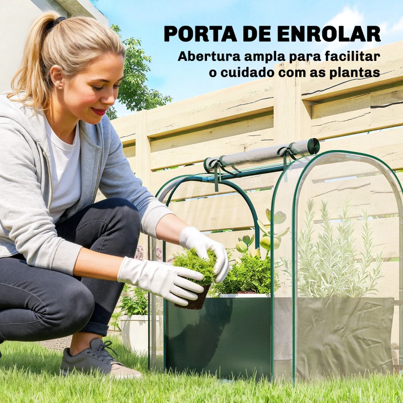 Outsunny Mini Estufa com Bolsa de Plantação Estufa Pequena Portátil para Interior e Exterior 68x50x70 cm Verde