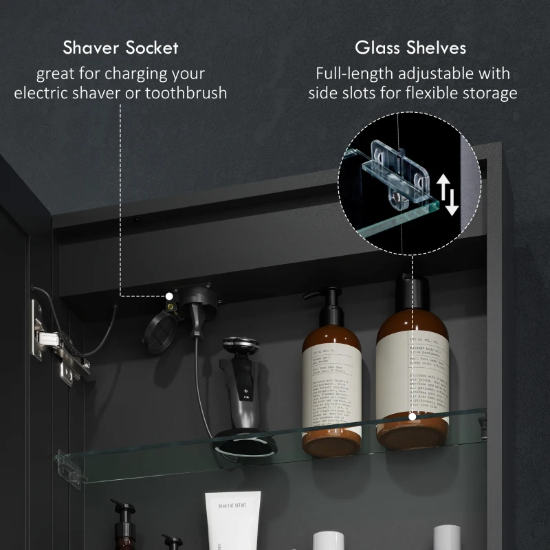 HOMCOM LED Mirror Bathroom Cabinet, with Shaver Socket
