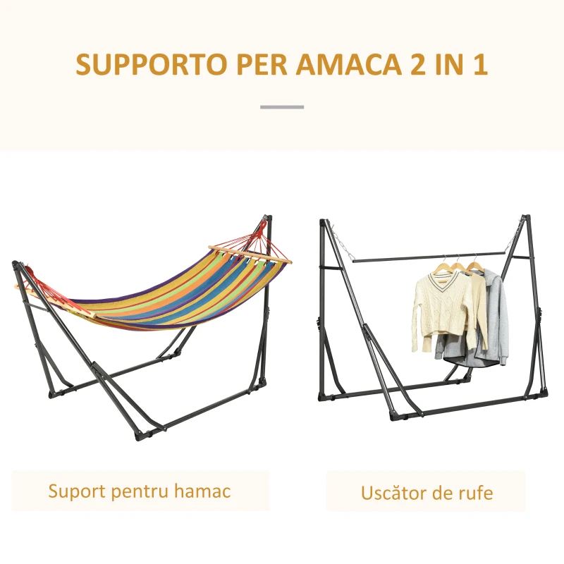 Outsunny Amaca Autoportante con Supporto Pieghevole, Lettino in Cotone e Struttura in Acciaio, Multicolore
