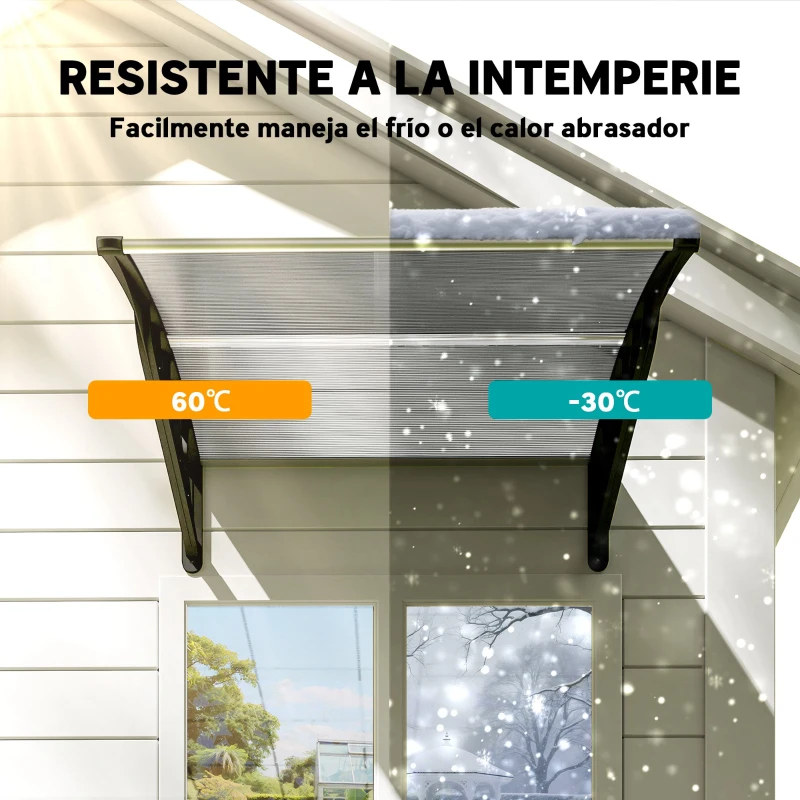 Outsunny Marquesina para Puertas y Ventanas 103x96,5 cm con Paneles de Policarbonato Barras de Aluminio Transparente