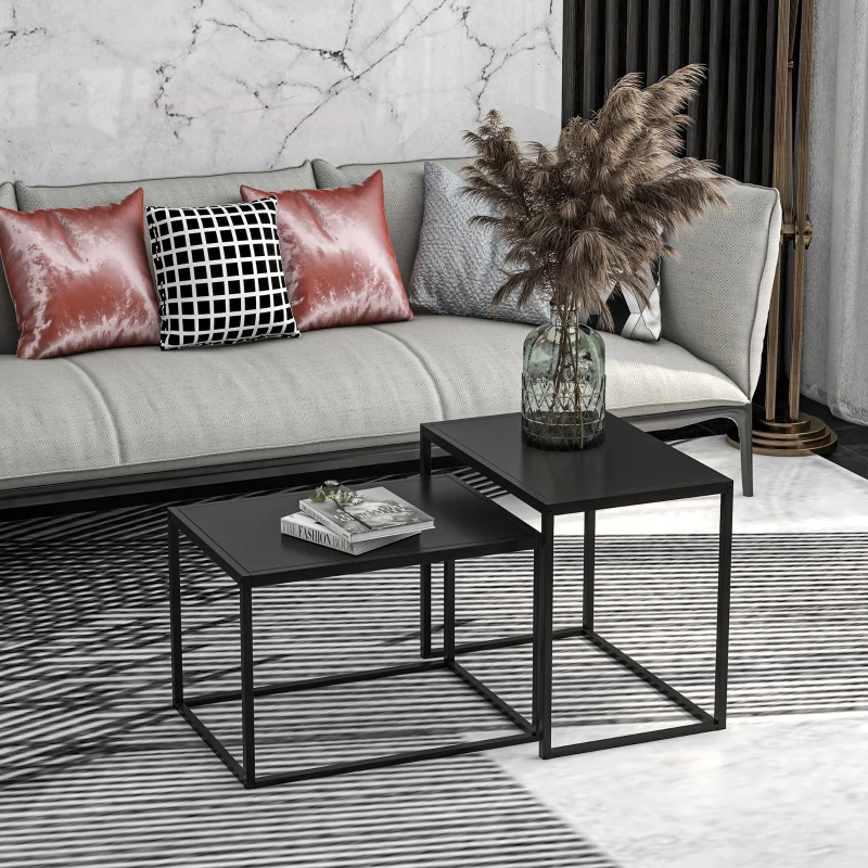 HOMCOM Lot de 2 tables basses gigognes rectangulaires style industriel en acier noir mat