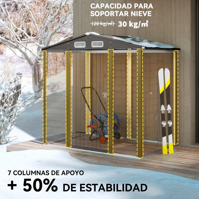 Outsunny Caseta de Jardín Exterior 190x131x188 cm Cobertizo Metálico con 2 Ventilaciones y Puerta para Herramientas Gris