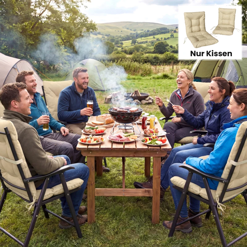 Outsunny Outdoor-Sitzkissen mit Rückenlehne und Bändern, wasserabweisende Polster für drinnen und draußen, Beige