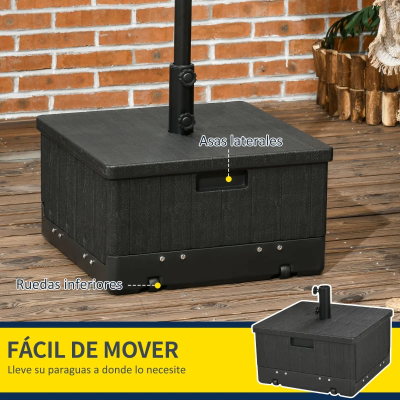 Outsunny Base para Sombrilla Exterior 3 en 1 Mesa Auxiliar Macetero con Drenaje Soporte de Parasol Rellenable Arena 80 kg Negro