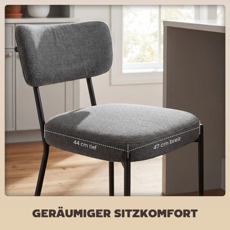 HOMCOM Barhocker im 2er-Set, Polster-Barstühle mit geschwungener Rückenlehne, für Kücheninsel, Frühstücksbereich, Grau