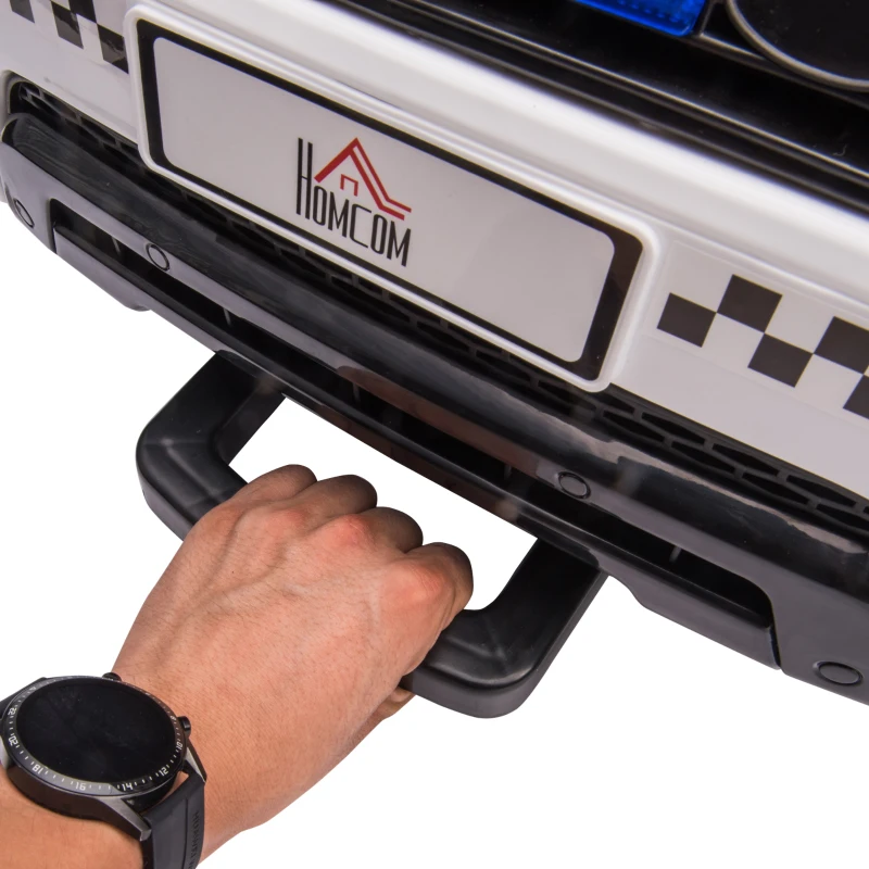 HOMCOM Coche Eléctrico Infantil de Policía Coche de Batería 12V con Mando a Distancia Bluetooth Luz USB Sirena Blanco
