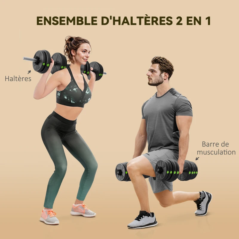 SPORTNOW Haltères 2 en 1 réglables, haltères libres avec poignées antidérapantes, 30 KG - Barres incluses