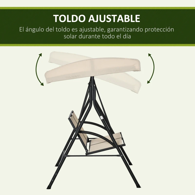 Outsunny Columpio de Jardín Exterior de 2 Plazas Techo Ajustable y Marco de Acero Asientos de Textilene 140x118x162 cm Beige